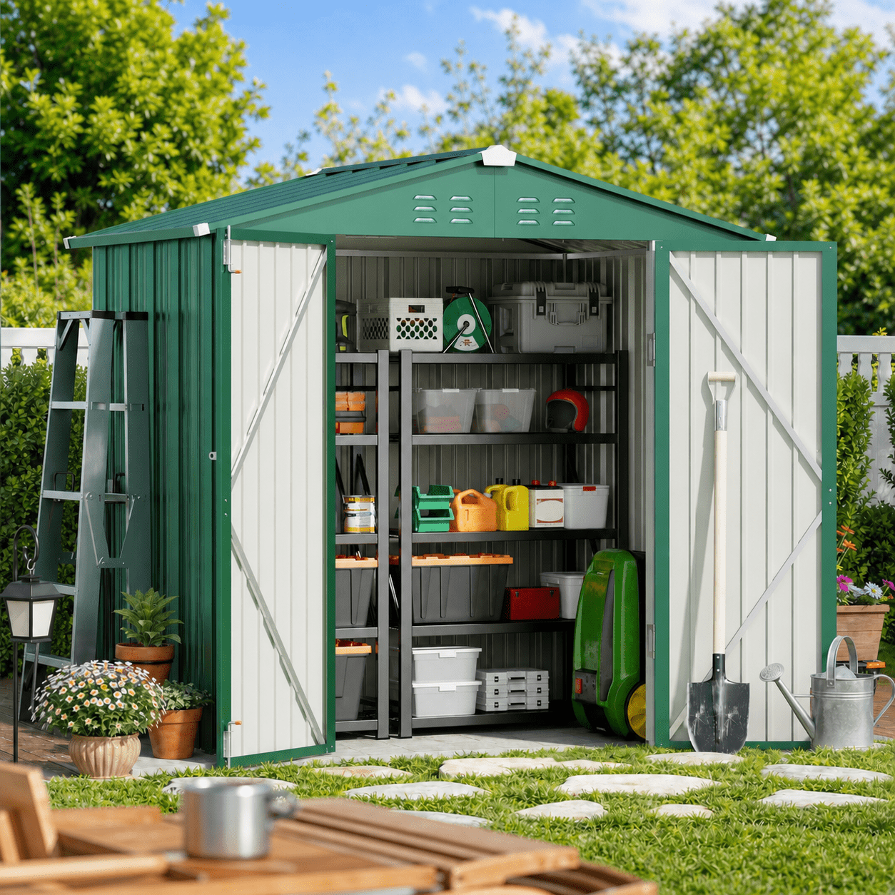 Aiho Outdoor Storage Shed 6x4 Feet Metal Garden Tool Shed