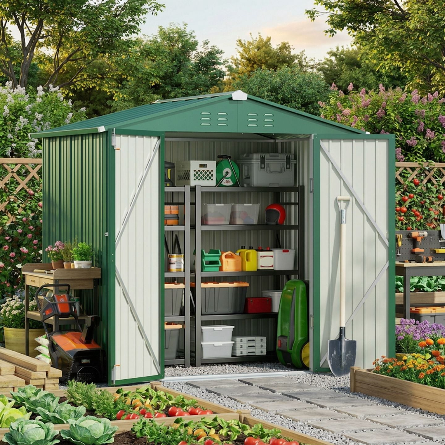6' x 4' Outdoor Storage Shed on Sale, Aiho Shed & Outdoor Storage Clearance, Metal Storage Shed for Outside, Backyard, Garden & Patio - Green