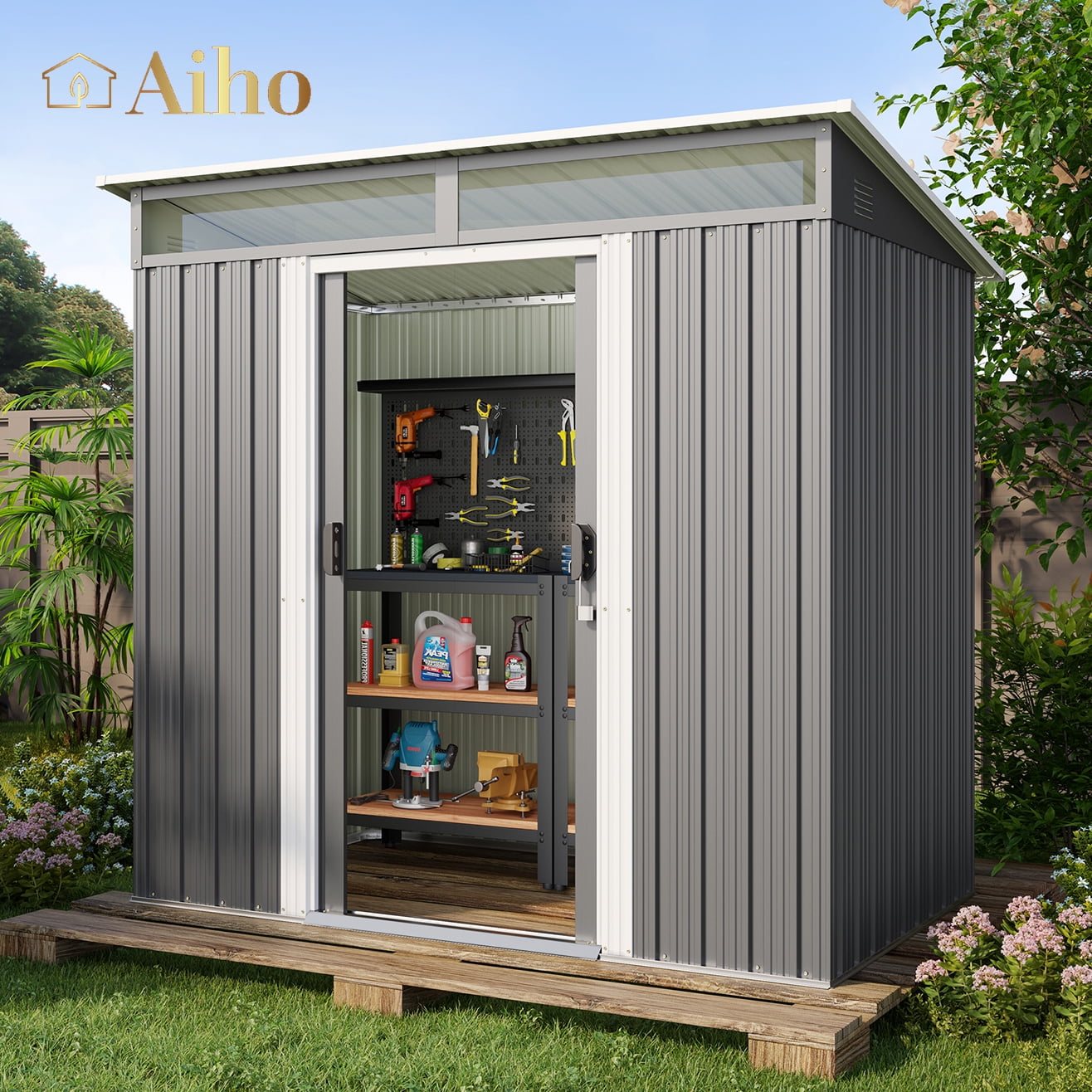 Aiho 6' x 4' Outdoor Storage Shed Clearance with Double Lockable Doors, Waterproof Shed Outdoor Storage for Garden, Gray