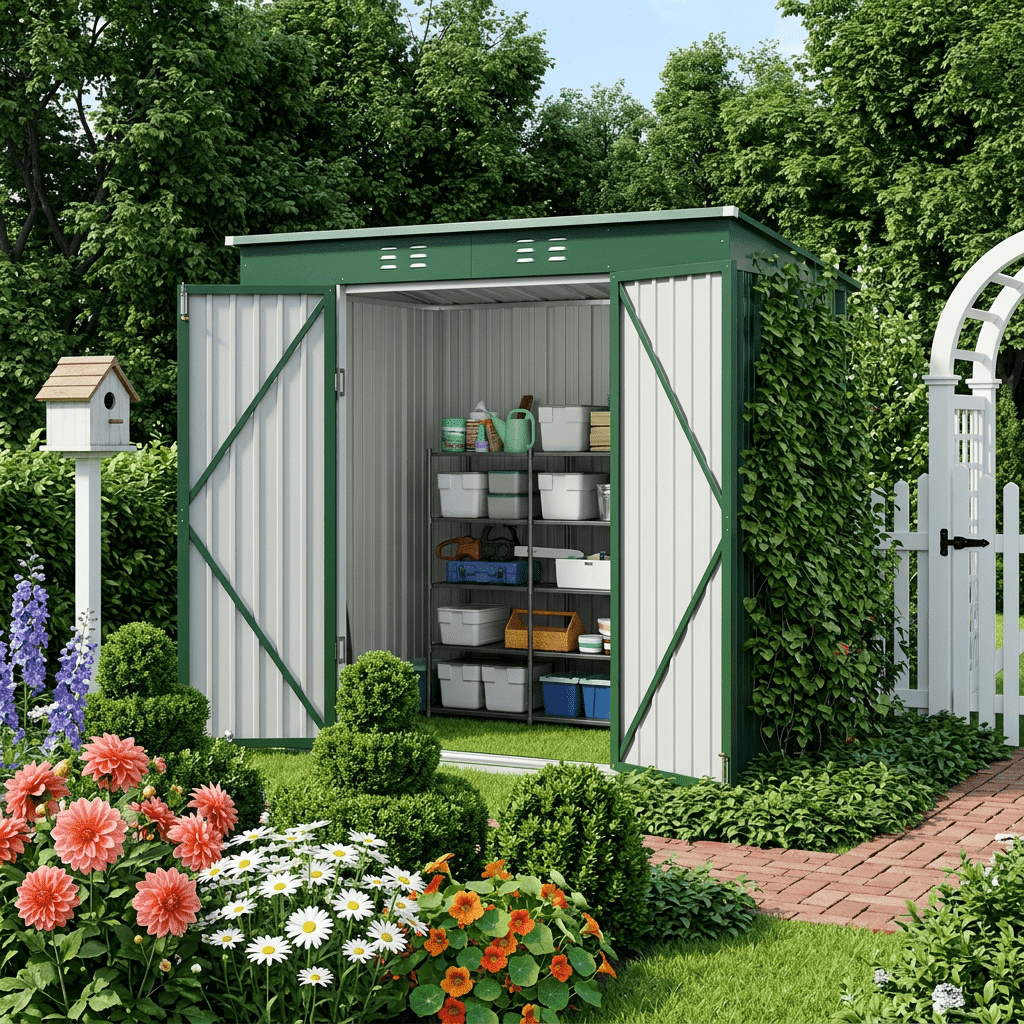 6x4 ft Outdoor Storage Shed on Sale, Sheds & Outdoor Storage with Lockable Doors, Metal Garden Shed by Durable Galvanized Steel for Patio, Lawn, Green