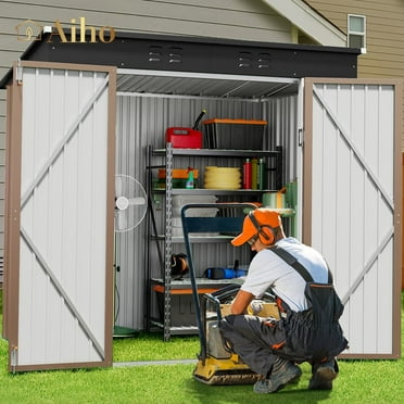6x4 ft Outdoor Storage Shed on Sale, Sheds & Outdoor Storage with Lockable Doors, Metal Garden Shed by Durable Galvanized Steel for Patio, Lawn, Light Brown