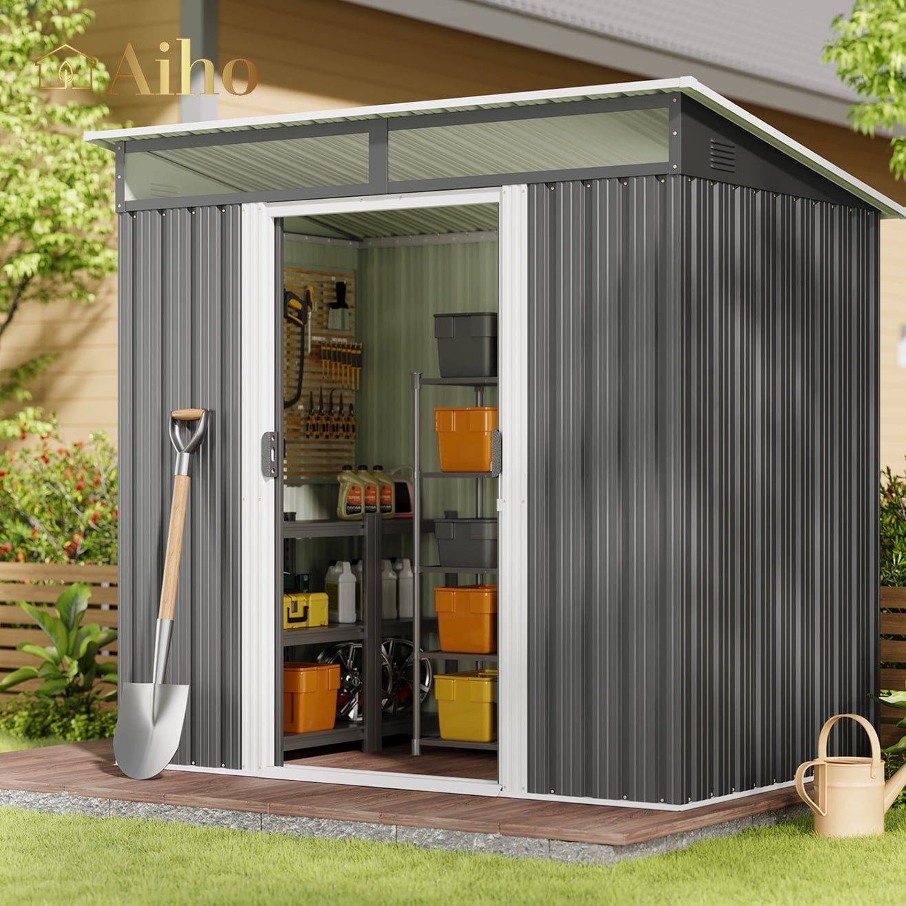 Aiho 6' x 4' Outdoor Storage Shed Clearance with Sliding Doors for