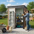 thumbnail image 1 of 5'x3' Outdoor Storage Shed, Galvanized Metal Shed with Lockable Door & Air Vent, Weather-Resistant Shed for Backyard/Patio/Garden/Lawn, Brown, 1 of 7