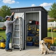 thumbnail image 1 of 5'x3' Outdoor Storage Shed, Galvanized Metal Shed with Lockable Door & Air Vent, Weather-Resistant Shed for Backyard/Patio/Garden/Lawn, Dark Gray, 1 of 8