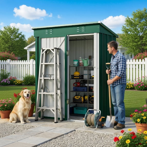 5'x3' Outdoor Storage Shed, Galvanized Metal Shed with Lockable Door & Air Vent, Weather-Resistant Shed for Backyard/Patio/Garden/Lawn, Green