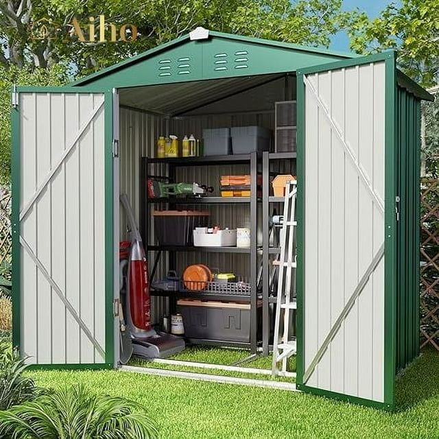 Aiho 6 x 4 ft. Outdoor Metal Storage Shed with Lock, Outdoor Storage