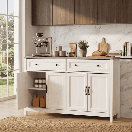 Aiho Storage Cabinet with Drawers, Kitchen Freestanding Floor Cabinet with Doors, 15.7 x 55.1 x 35.3 Inches, Adjustable Shelf, for Kitchen, Living Room, Kitchen- Grey Desktop