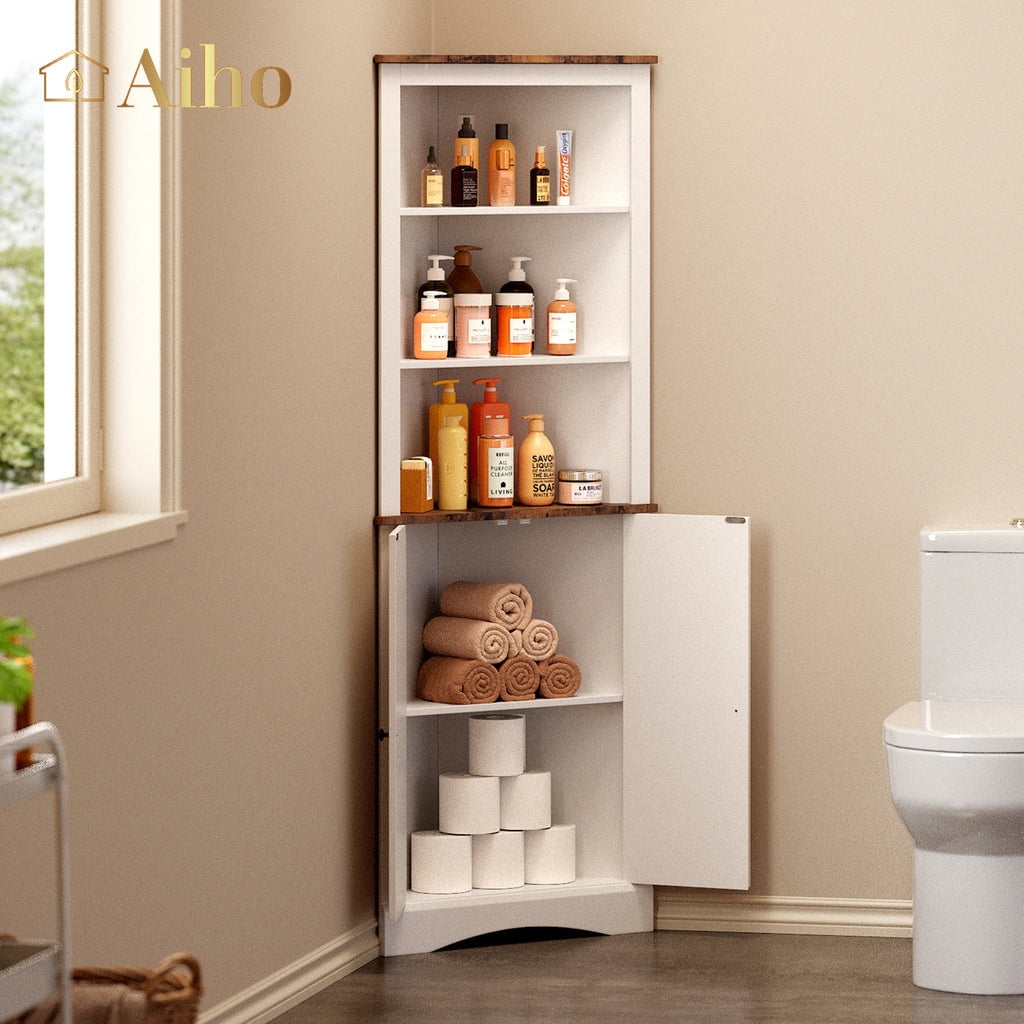 Aiho 33" Bathroom Storage Cabinet, Bathroom Floor Cabinet with 4 Drawer & 2 Shelves, Wooden Freestanding Cupboard for Bathroom - White