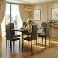 thumbnail image 1 of 7 Piece Dining Table Set for 6, Kitchen Dining Room Furniture with 6 PU Leather Upholstered Chairs, Suitable for Apartment Small Space, Grey, 1 of 10