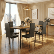 7 Piece Dining Table Set for 6, Kitchen Dining Room Furniture with 6 PU Leather Upholstered Chairs, Suitable for Apartment Small Space, Retro