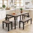 thumbnail image 1 of Aiho 63" 6-Seater Dining Set with 2 Stools & 2 Benches, Wood & Metal, Compact for Small Spaces/Breakfast - Gray, 1 of 7
