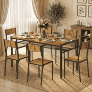 Aiho Dining Table Set for 4-6 People, 7-Piece Large Dining Table Set With 6 Chairs, Retro