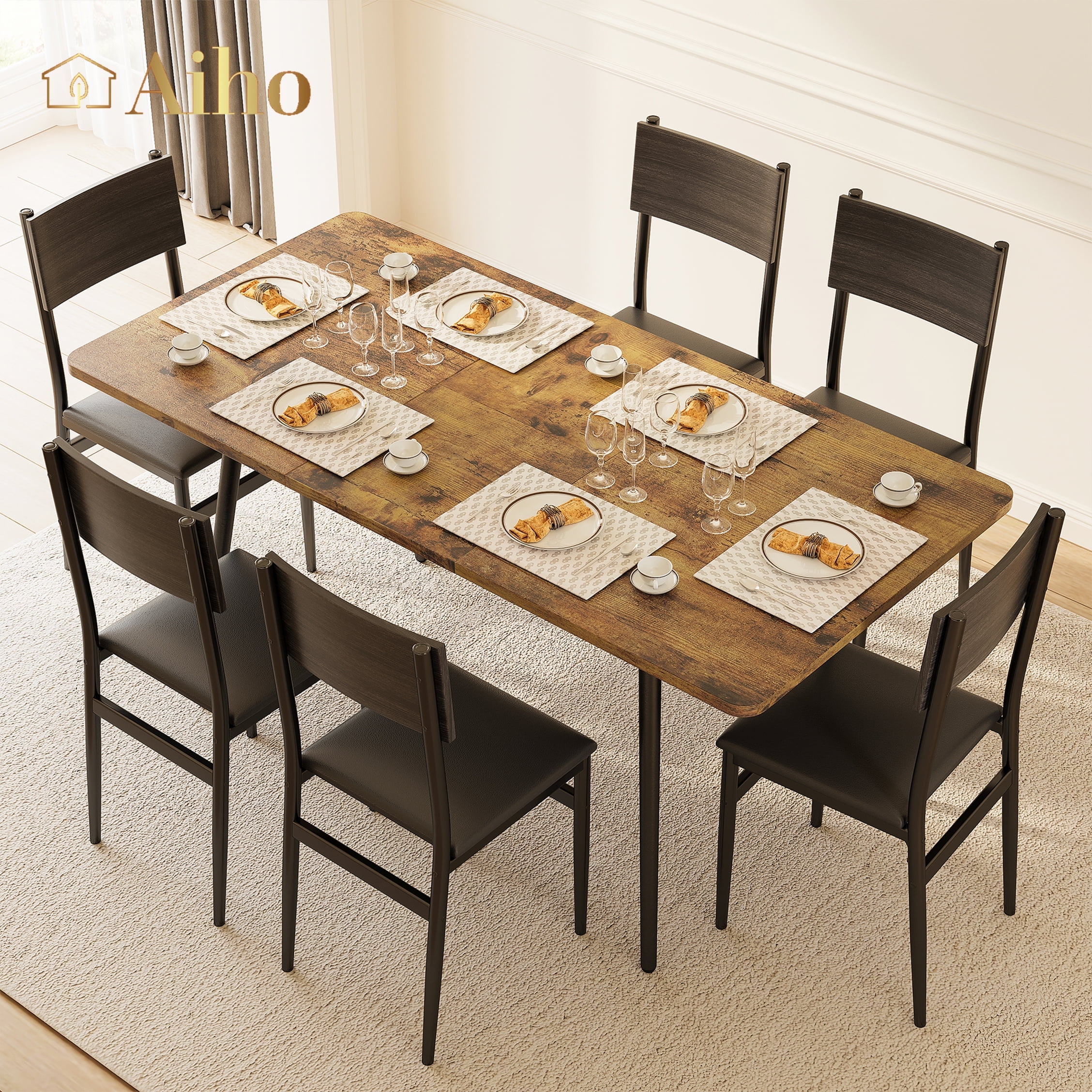Lofka 7-Piece Extendable Dining Table Set with Six Chairs