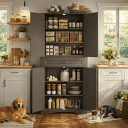 71 Tall Freestanding Storage Cabinet, 4 Doors, Adjustable Shelves and Large Drawer, Multi-Purpose Cabinet for Home Dark Brown