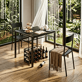 3-Piece Kitchen Table Set for 2, Wooden Dining Table and Chairs with Storage Rack for Small Space, Apartment, Breakfast Nook, Space-Saving, 300lbs, Black