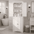 thumbnail image 1 of Aiho 66.9" Bathroom Storage Cabinet, Freestanding Wooden Linen Cabinet with 4 Doors & Adjustable Shelves for Bathroom, Kitchen, White, 1 of 11