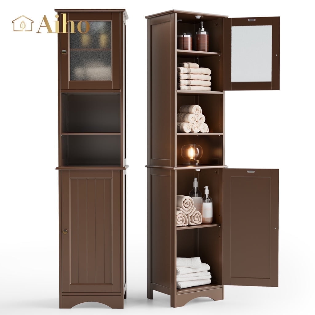 Aiho 67.1 " Bathroom Storage Cabinet with Adjustable Shelves, Kitchen Pantry with Two-Way Doors ...