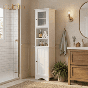Aiho 67.1 H Bathroom Storage Cabinet, Narrow Tall Linen Tower with Adjustable Shelves & 2 Doors, Freestanding Cabinet for Bathroom, Living Room, White
