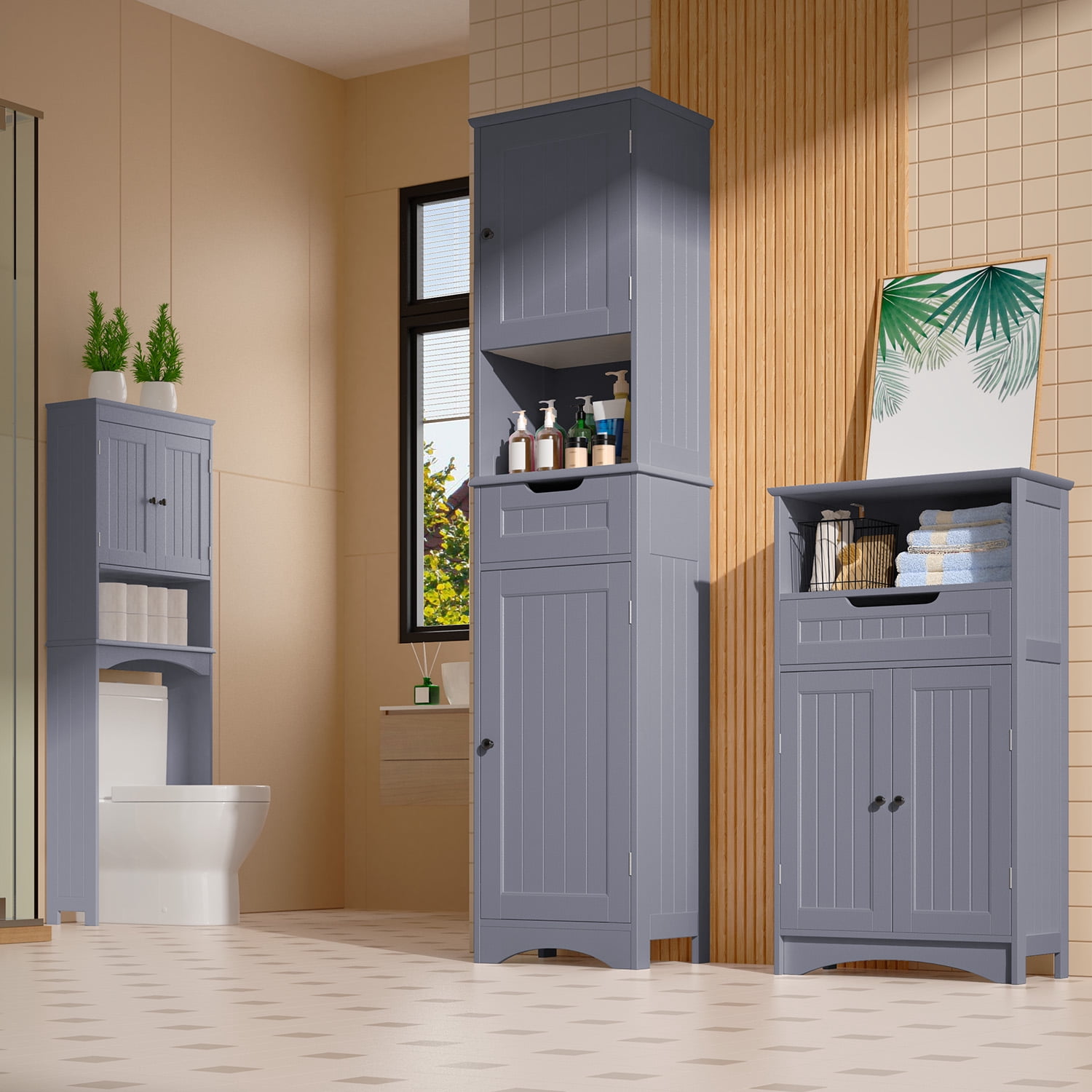 Aiho 67.2"H 2-Door Storage Cabinet – with Adjustable Shelves, Universal for Bathroom, Kitchen & Living Room Grey