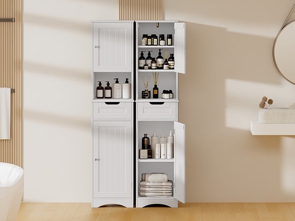 Aiho 67.2"H 2-Door Storage Cabinet – with Adjustable Shelves, Universal for Bathroom, Kitchen & Living Room White