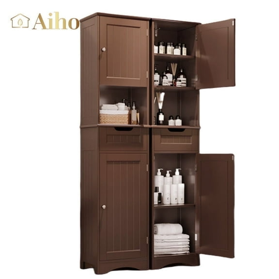 Aiho 67 " Bathroom Storage Cabinet with Adjustable Shelves, Kitchen Pantry with Drawer and Doors for Bathroom, Freestanding - White