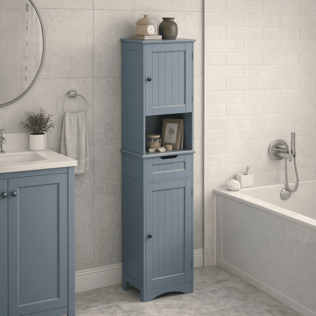 Aiho 67 " Bathroom Storage Cabinet with Adjustable Shelves, Kitchen Pantry with Drawer and Doors for Bathroom, Freestanding - White