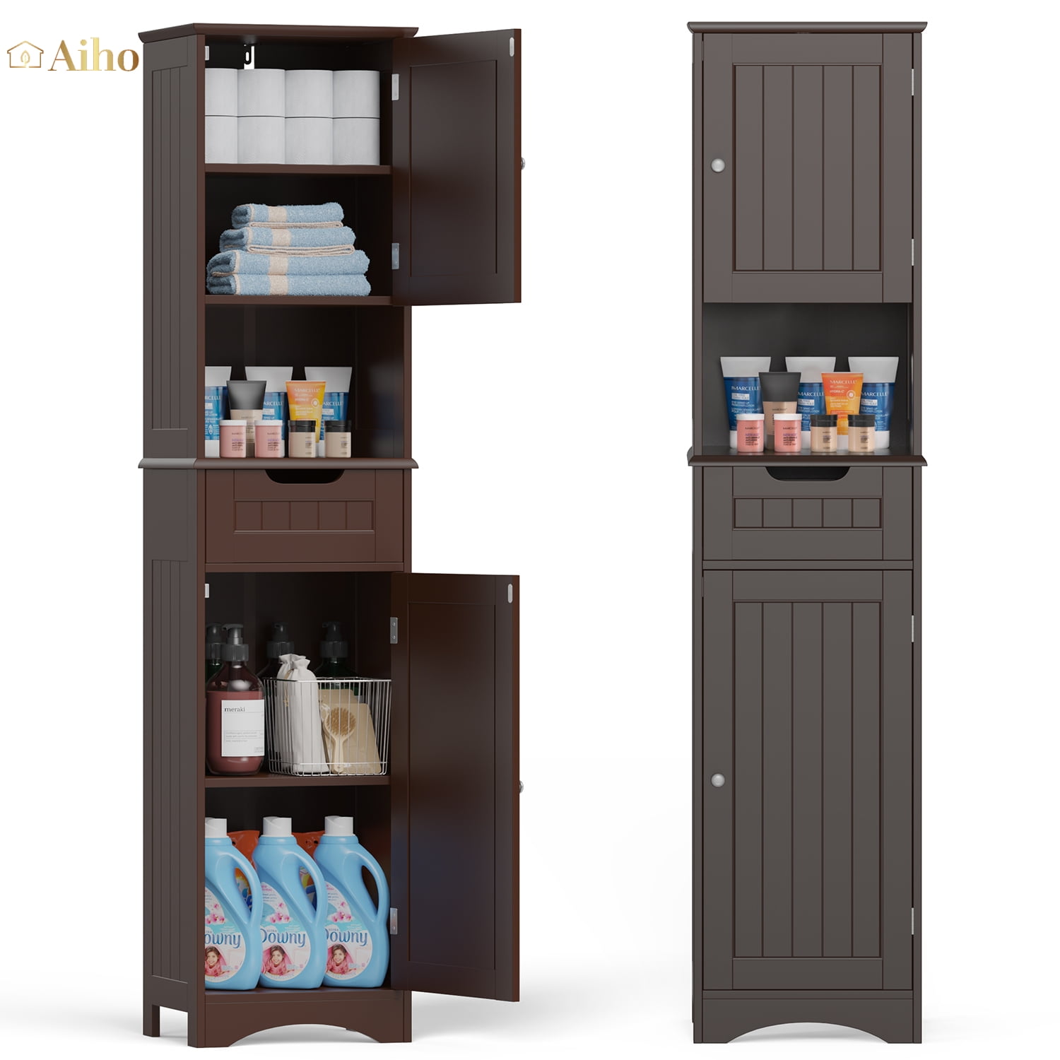 Aiho 67"H Bathroom Storage Cabinet with 2 Doors and 1 Drawer for Bathroom, Bedroom, Kitchen, and ...
