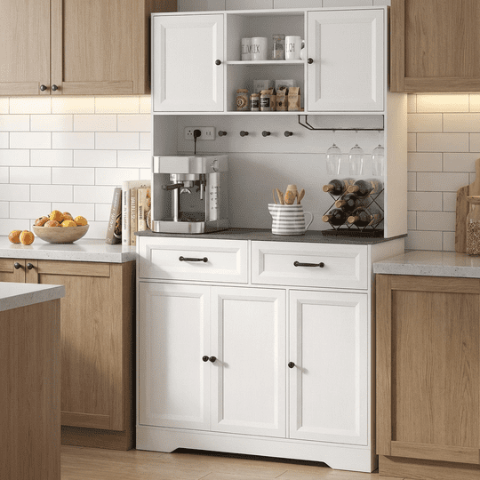 Aiho 68" Kitchen Pantry Storage Cabinet with Doors & Shelves, Modern Buffet Cabinet with Microwave Stand, Tall Hutch Cabinet for Kitchen, Dining Room - Gray