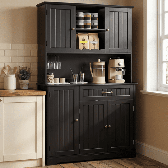 Aiho 67" Kitchen Pantry Storage Cabinet with Doors & Shelves, Modern Buffet Cabinet with Microwave Stand, Tall Hutch Cabinet for Kitchen, Dining Room - Black