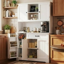Aiho 67" Kitchen Pantry Storage Cabinet with Doors & Shelves, Modern Buffet Cabinet with Microwave Stand, Tall Hutch Cabinet for Kitchen, Dining Room - White