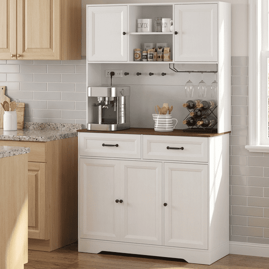 Aiho 68" Kitchen Pantry Storage Cabinet with Doors & Shelves, Modern Buffet Cabinet with Microwave Stand, Tall Hutch Cabinet for Kitchen, Dining Room - Retro