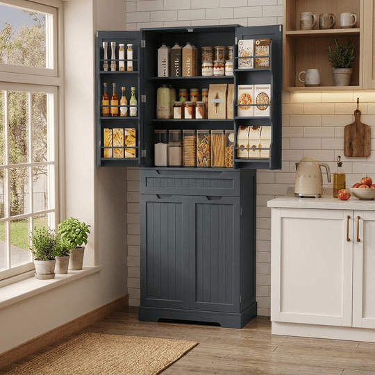 Pantry Cabinet, Kitchen Storage Cabinet with 1 Drawer and 4 Doors for Kitchen, Dining Room - Black