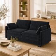 Aiho Modern Corduroy Sofa Couch – Deep Seat, Thick Double-Layer Cushions, Washable Cover, Armrest Pillows - Black