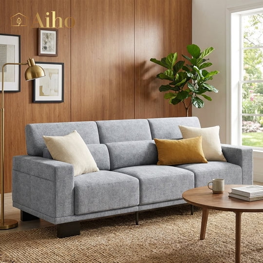 Aiho 69" Chenille Sofa, 3 Seater Sofa with Extra Deep Seats, Comfy Upholstered Couch for Living Room - Light Grey