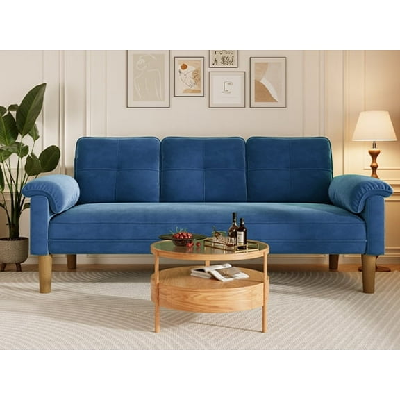 Aiho 69" Sofa Couch for Living Room | 3-Seater with Padded Arms, Solid Wood Legs, Easy Setup |Blue