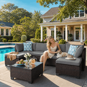 Aiho 7-Piece All Weather PE Rattan Patio Conversation Set, Outdoor Sectional Sofa with Waterproof Cushions & Coffee Table for Backyard Garden Balcony