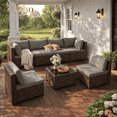 thumbnail image 1 of Aiho 7-Piece Patio Conversation Set, All-Weather PE Rattan Wicker Sectional Sofa with Tempered Glass Table & Thick Gray Cushions, Outdoor Furniture for Backyard, Garden, Poolside, Deck, 1 of 11