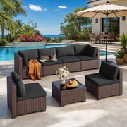 Aiho 7-Piece Rattan Patio Furniture Set , Outdoor Sectional Furniture Set with Tempered Glass Table for Patio, Garden, Backyard