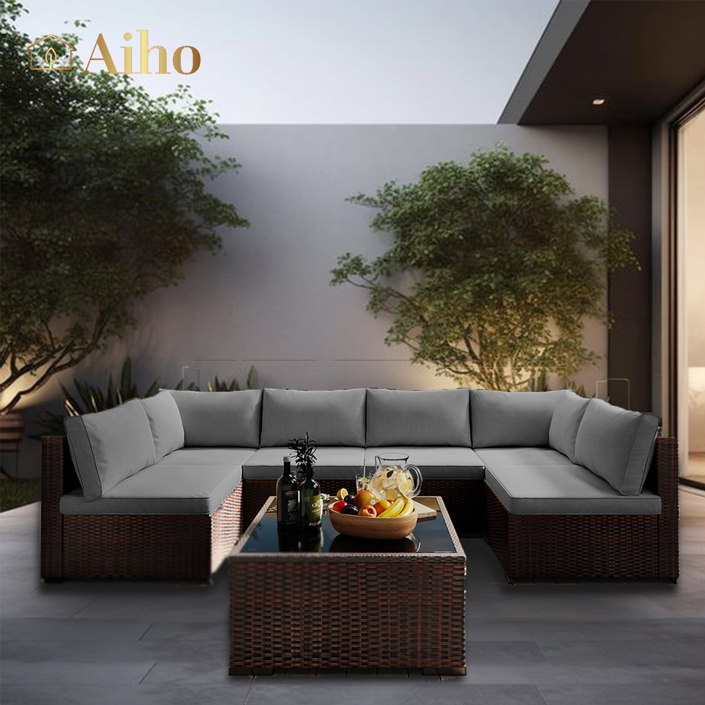 Aiho 7 Piece Rattan Patio Furniture Set , Outdoor 