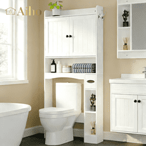Aiho 70.3" Tall Over the Toilet Storage Cabinet, Bathroom Organizer Above Toilet with Adjustable Shelves & 2 Side Hooks, Space Saver for Bathroom, Laundry, White