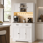 Aiho 71" Farmhouse Kitchen Pantry Storage Cabinet, Modern Coffee Hutch with Doors, Shelves & Microwave Stand, Cupboard for Dining Room - White+Gray