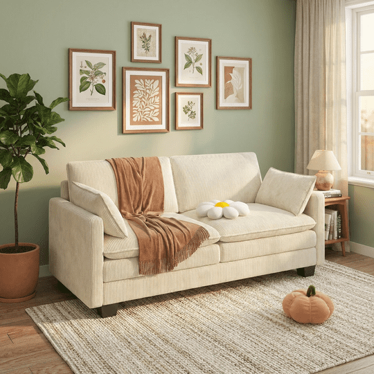 Aiho 75" L Loveseat Sofa, Comfy Corduroy Fluffy Couch with Deep Seat with Double Layer Cushions for Living Room, Apartment, Bedroom, Bedroom - Beige