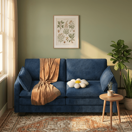 Aiho 75" L Loveseat Sofa, Comfy Corduroy Fluffy Couch with Deep Seat with Double Layer Cushions for Living Room, Apartment, Bedroom, Bedroom - Blue