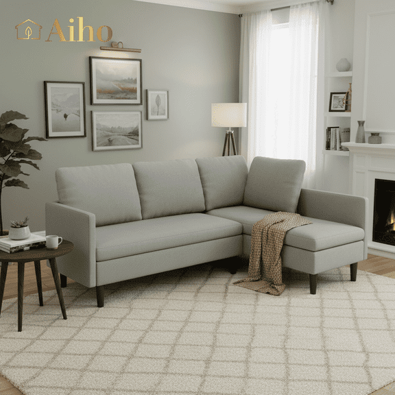 Aiho 79.1" Sectional Couch, L-Shaped Modular Sofa Bed with Deep Seat & Soft Seat Cushions, Convertible Sofa Bed for Living Room, Apartment, Light Gray