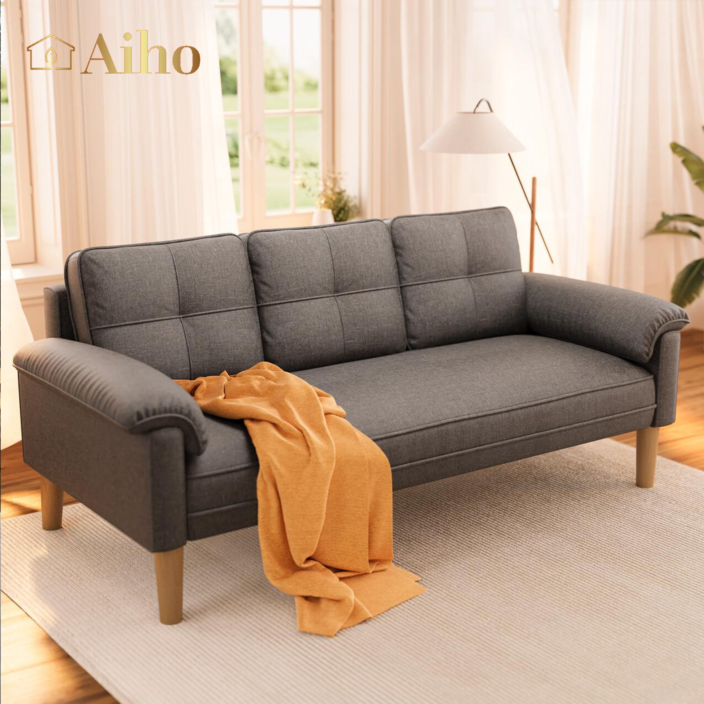 Space-Saving 68" Sofa with Storage & 3 Pillows, Modern Couch for Living Room & Apartment, Dark Gray
