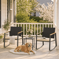 thumbnail image 1 of 3‑Piece Wicker Rocking Bistro Patio Set, Outdoor Conversation Furniture with Anti‑Scald Armrests, Cushions & Glass‑Top Table for Garden Yard Porch Beige, 1 of 8