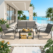 All-Weather Handwoven steel 4-Piece Patio Set Including Chairs and Coffee Table for Outdoor Leisure Space Black