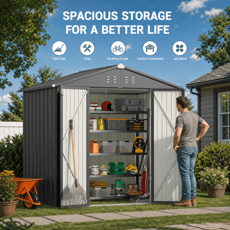 8' x 6' Outdoor Storage Shed on Sale, Aiho Shed & Outdoor Storage Clearance, Metal Storage Shed for Outside, Backyard, Garden & Patio - Dark Gray