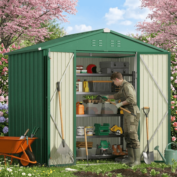 8' x 6' Outdoor Storage Shed on Sale, Aiho Shed & Outdoor Storage Clearance, Metal Storage Shed for Outside, Backyard, Garden & Patio - Green