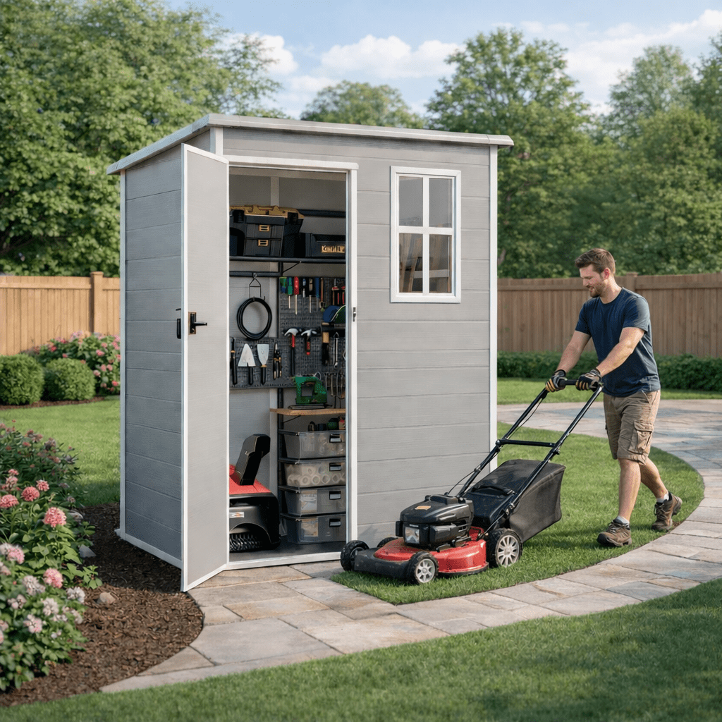 Aiho 5 X 3 Ft Outdoor Storage Shed, Watheproof Metal Garden Shed with Floor & Lockable Door, Perfect for Backyard, Garden, Gray
